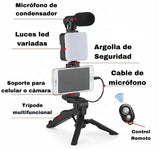 KIT DE GRABACIÓN TRIPODE MICRÓFONO LUZ LED CONTROL MODELO PRIME